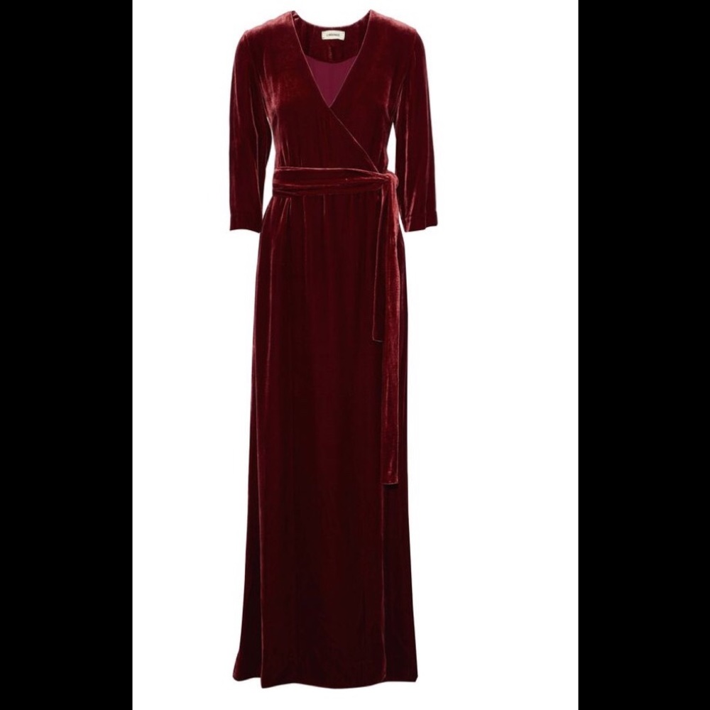 L’AGENCE Burgundy Velvet Long Gown Wrap Dress